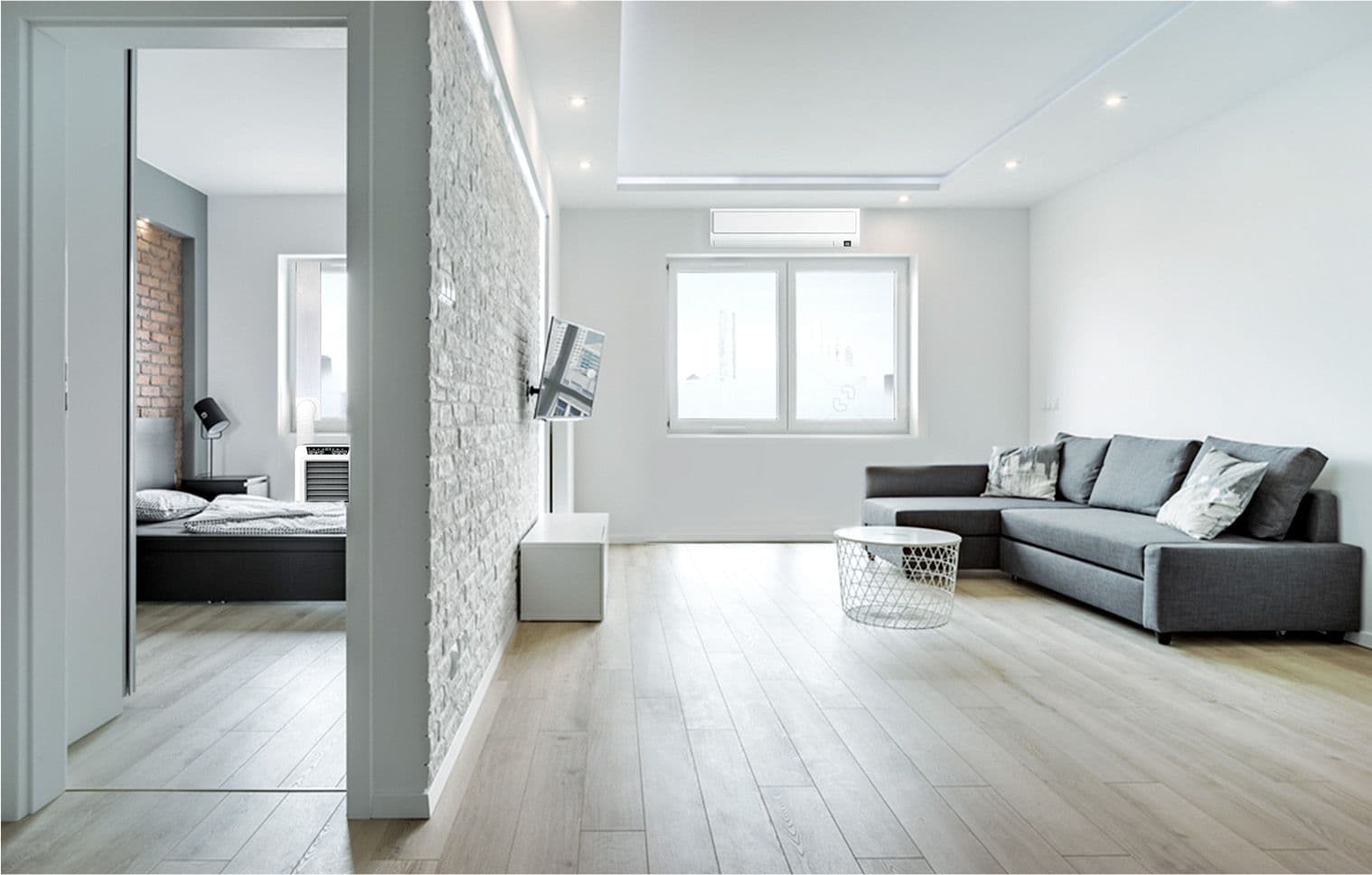 Spacious bedroom with split type wall mounted aircon